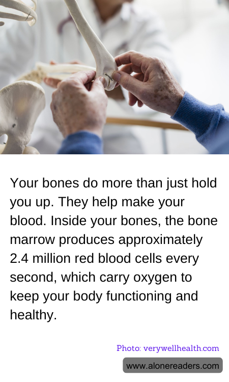 Your bones do more than just hold you up. They help make your blood. Inside your bones, the bone marrow produces approximately 2.4 million red blood cells every second, which carry oxygen to keep your body functioning and healthy.