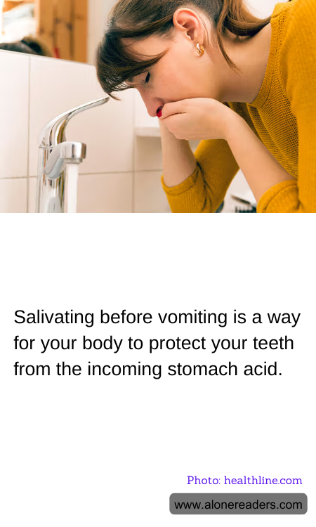 Salivating before vomiting is a way for your body to protect your teeth from the incoming stomach acid.