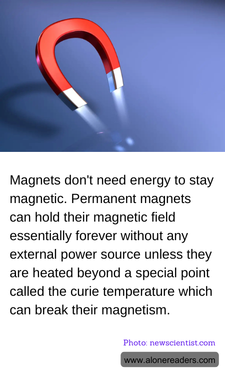 Magnets don't need energy to stay magnetic. Permanent magnets can hold their magnetic field essentially forever without any external power source unless they are heated beyond a special point called the curie temperature which can break their magnetism.