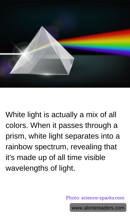 White light is actually a mix of all colors. When it passes through a prism, white light separates into a rainbow spectrum, revealing that it's made up of all time visible wavelengths of light.