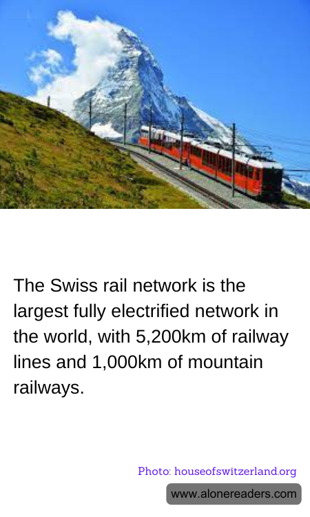 The Swiss rail network is the largest fully electrified network in the world, with 5,200km of railway lines and 1,000km of mountain railways.
