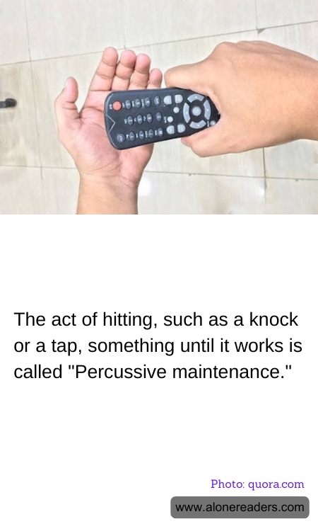 The act of hitting, such as a knock or a tap, something until it works is called "Percussive maintenance."