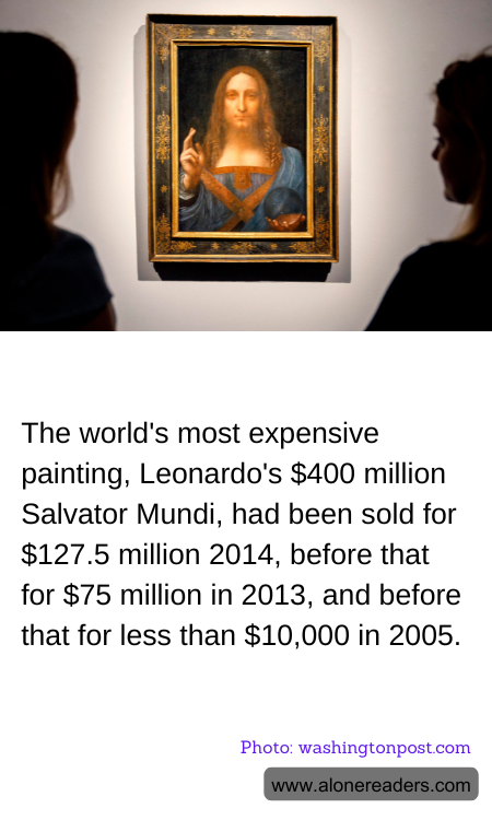 The world's most expensive painting, Leonardo's $400 million Salvator Mundi, had been sold for $127.5 million 2014, before that for $75 million in 2013, and before that for less than $10,000 in 2005.