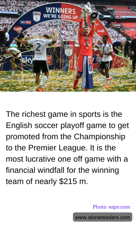 The richest game in sports is the English soccer playoff game to get promoted from the Championship to the Premier League. It is the most lucrative one off game with a financial windfall for the winning team of nearly $215 m.