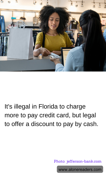 It's illegal in Florida to charge more to pay credit card, but legal to offer a discount to pay by cash.