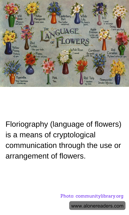 Floriography (language of flowers) is a means of cryptological communication through the use or arrangement of flowers.