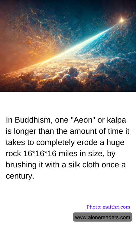 In Buddhism, one "Aeon" or kalpa is longer than the amount of time it takes to completely erode a huge rock 16*16*16 miles in size, by brushing it with a silk cloth once a century.