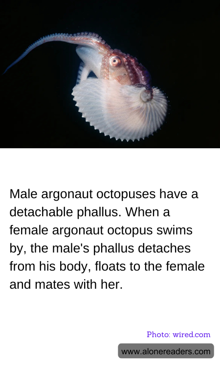 Male argonaut octopuses have a detachable phallus. When a female argonaut octopus swims by, the male's phallus detaches from his body, floats to the female and mates with her.
