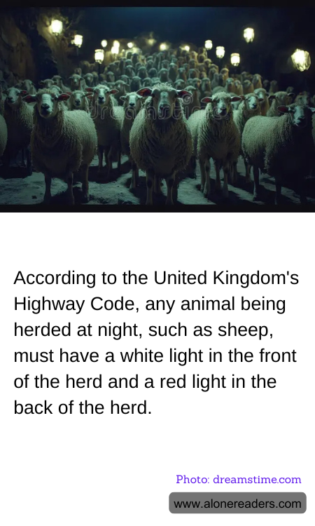 According to the United Kingdom's Highway Code, any animal being herded at night, such as sheep, must have a white light in the front of the herd and a red light in the back of the herd.