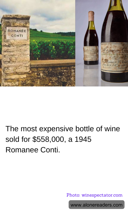 The most expensive bottle of wine sold for $558,000, a 1945 Romanee Conti.