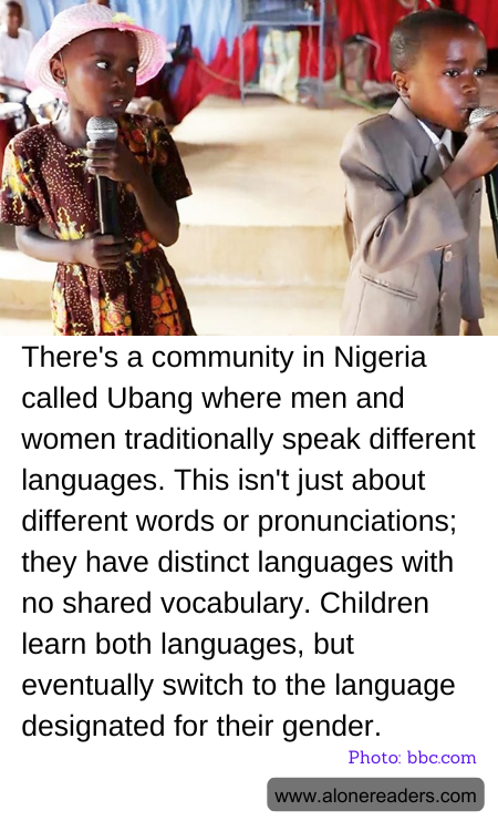 There's a community in Nigeria called Ubang where men and women traditionally speak different languages. This isn't just about different words or pronunciations; they have distinct languages with no shared vocabulary. Children learn both languages, but eventually switch to the language designated for their gender.