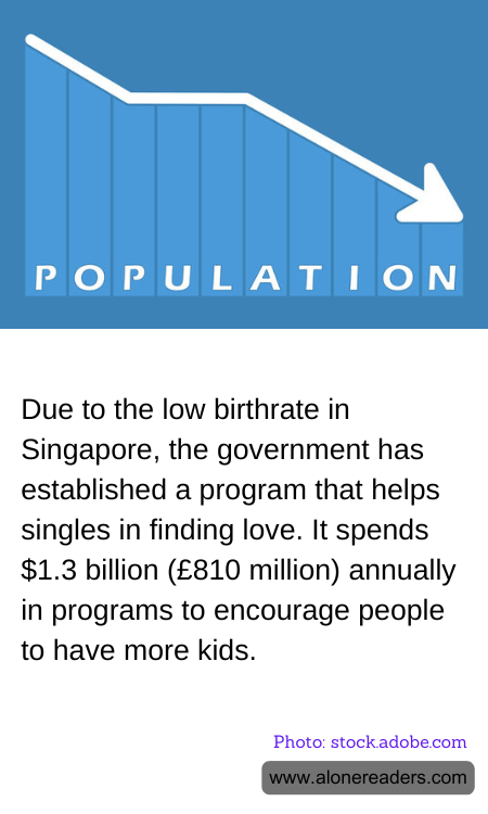 Due to the low birthrate in Singapore, the government has established a program that helps singles in finding love. It spends $1.3 billion (£810 million) annually in programs to encourage people to have more kids.