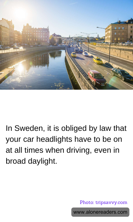 In Sweden, it is obliged by law that your car headlights have to be on at all times when driving, even in broad daylight.