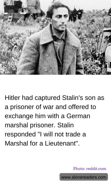 Hitler had captured Stalin's son as a prisoner of war and offered to exchange him with a German marshal prisoner. Stalin responded "I will not trade a Marshal for a Lieutenant".