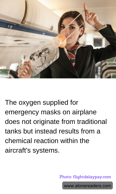 The oxygen supplied for emergency masks on airplane does not originate from traditional tanks but instead results from a chemical reaction within the aircraft's systems.