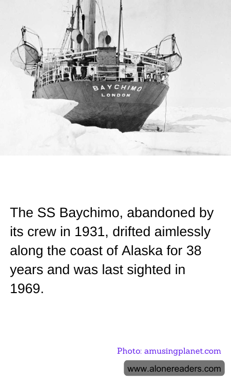 The SS Baychimo, abandoned by its crew in 1931, drifted aimlessly along the coast of Alaska for 38 years and was last sighted in 1969.
