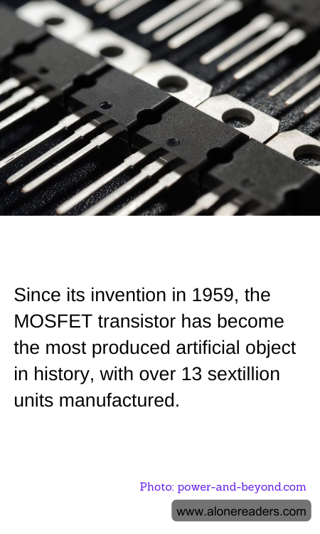 Since its invention in 1959, the MOSFET transistor has become the most produced artificial object in history, with over 13 sextillion units manufactured.