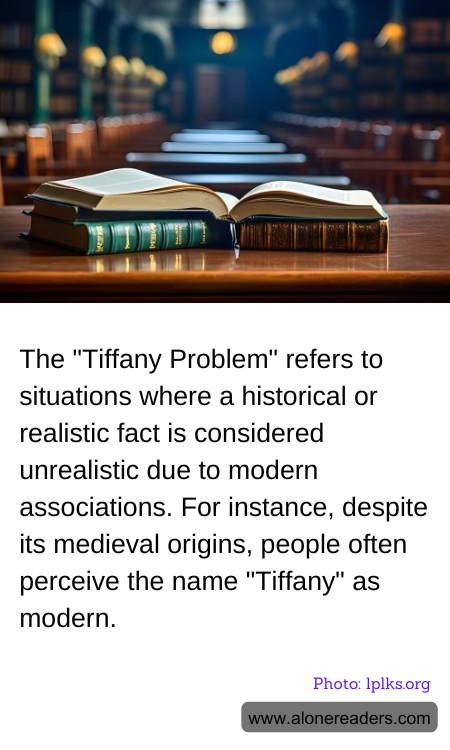 The "Tiffany Problem" refers to situations where a historical or realistic fact is considered unrealistic due to modern associations. For instance, despite its medieval origins, people often perceive the name "Tiffany" as modern.