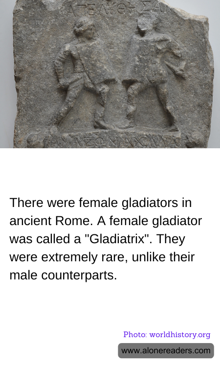 There were female gladiators in ancient Rome. A female gladiator was called a "Gladiatrix". They were extremely rare, unlike their male counterparts.