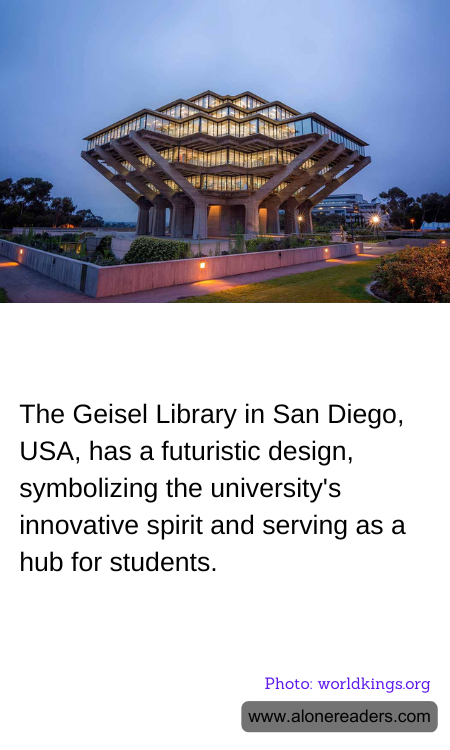 The Geisel Library in San Diego, USA, has a futuristic design, symbolizing the university's innovative spirit and serving as a hub for students.