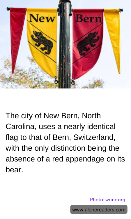 The city of New Bern, North Carolina, uses a nearly identical flag to that of Bern, Switzerland, with the only distinction being the absence of a red appendage on its bear.