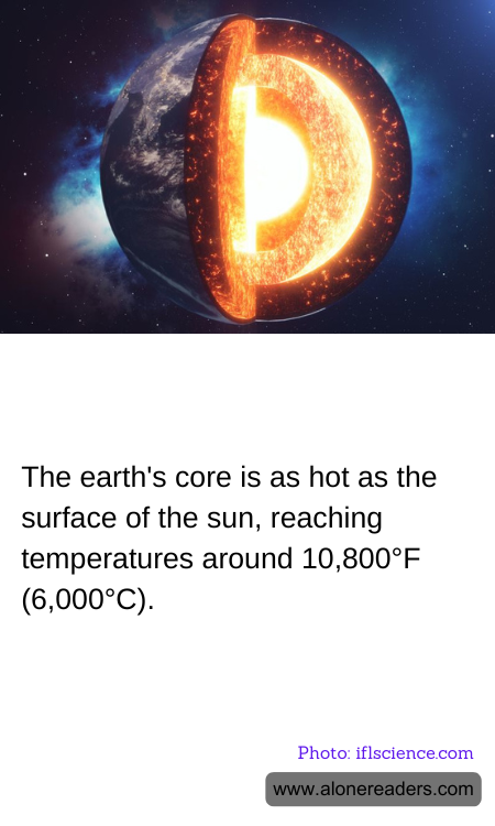 The earth's core is as hot as the surface of the sun, reaching temperatures around 10,800°F (6,000°C).