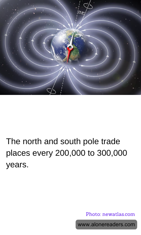 The north and south pole trade places every 200,000 to 300,000 years.