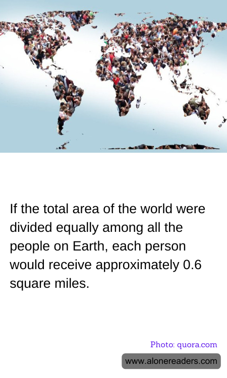 If the total area of the world were divided equally among all the people on Earth, each person would receive approximately 0.6 square miles.