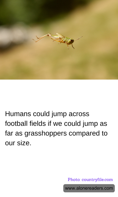 Humans could jump across football fields if we could jump as far as grasshoppers compared to our size.