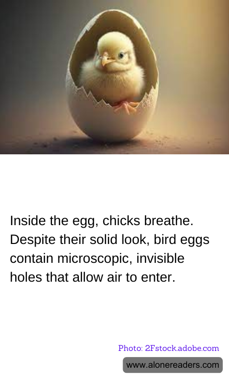 Inside the egg, chicks breathe. Despite their solid look, bird eggs contain microscopic, invisible holes that allow air to enter.
