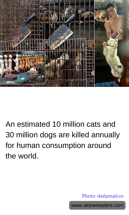 An estimated 10 million cats and 30 million dogs are killed annually for human consumption around the world.