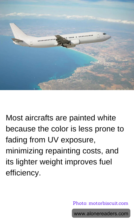 Most aircrafts are painted white because the color is less prone to fading from UV exposure, minimizing repainting costs, and its lighter weight improves fuel efficiency.