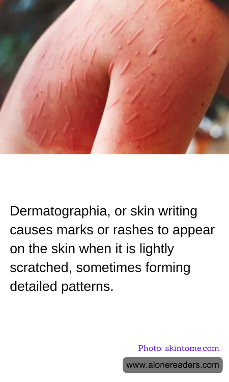 Dermatographia, or skin writing causes marks or rashes to appear on the skin when it is lightly scratched, sometimes forming detailed patterns.