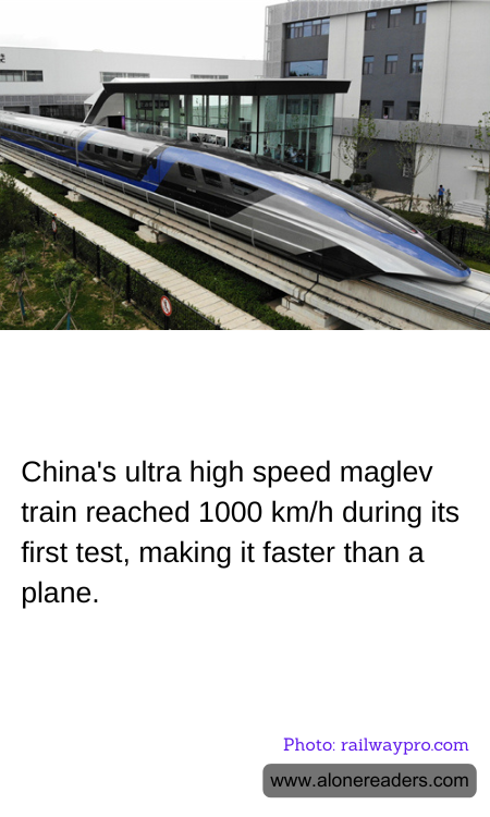 China's ultra high speed maglev train reached 1000 km/h during its first test, making it faster than a plane.
