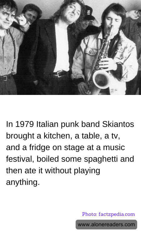 In 1979 Italian punk band Skiantos brought a kitchen, a table, a tv, and a fridge on stage at a music festival, boiled some spaghetti and then ate it without playing anything.
