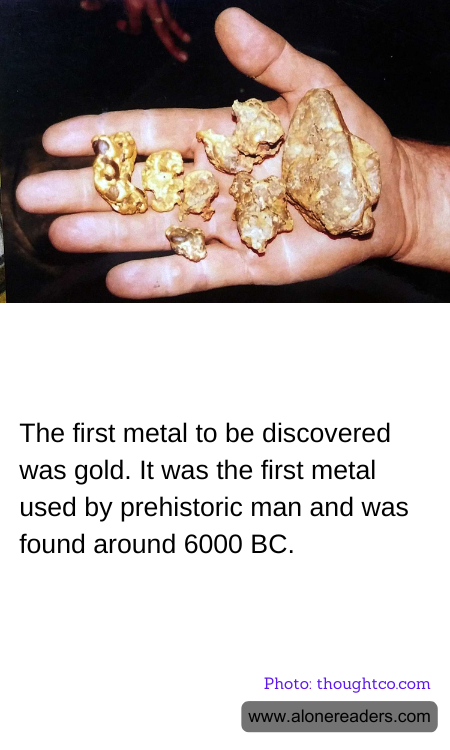 The first metal to be discovered was gold. It was the first metal used by prehistoric man and was found around 6000 BC.