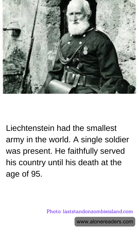 Liechtenstein had the smallest army in the world. A single soldier was present. He faithfully served his country until his death at the age of 95.