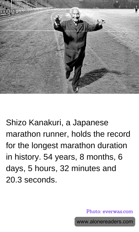 Shizo Kanakuri, a Japanese marathon runner, holds the record for the longest marathon duration in history. 54 years, 8 months, 6 days, 5 hours, 32 minutes and 20.3 seconds.