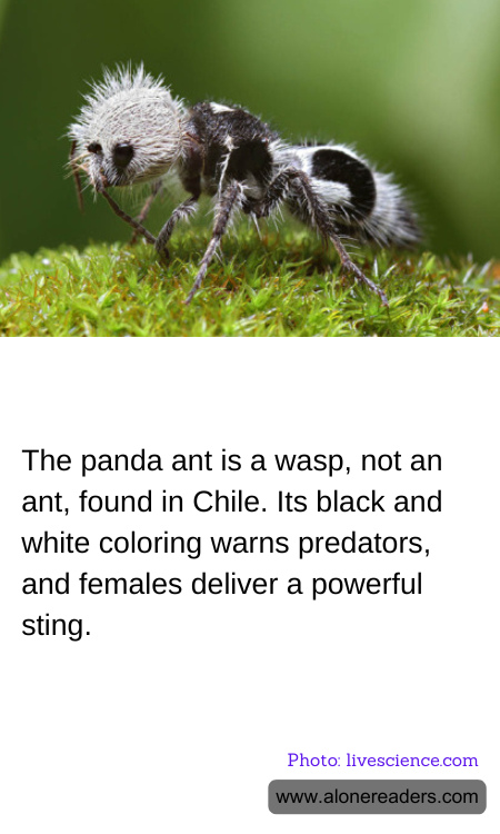 The panda ant is a wasp, not an ant, found in Chile. Its black and white coloring warns predators, and females deliver a powerful sting.