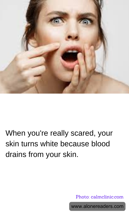 When you're really scared, your skin turns white because blood drains from your skin.
