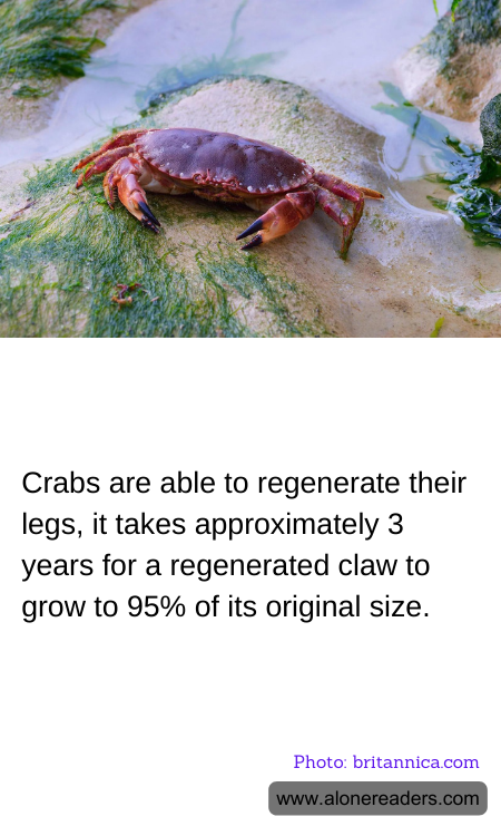 Crabs are able to regenerate their legs, it takes approximately 3 years for a regenerated claw to grow to 95% of its original size.