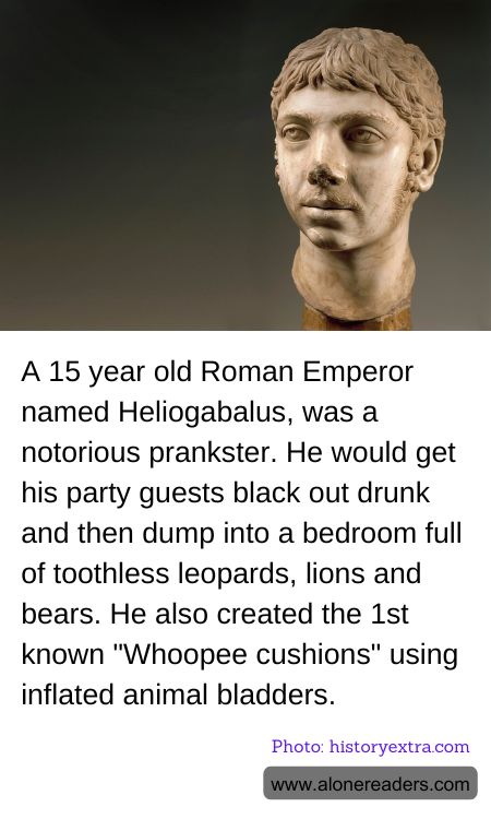 A 15 year old Roman Emperor named Heliogabalus, was a notorious prankster. He would get his party guests black out drunk and then dump into a bedroom full of toothless leopards, lions and bears. He also created the 1st known "Whoopee cushions" using inflated animal bladders.