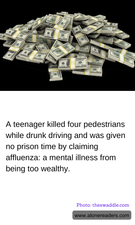 A teenager killed four pedestrians while drunk driving and was given no prison time by claiming affluenza: a mental illness from being too wealthy.