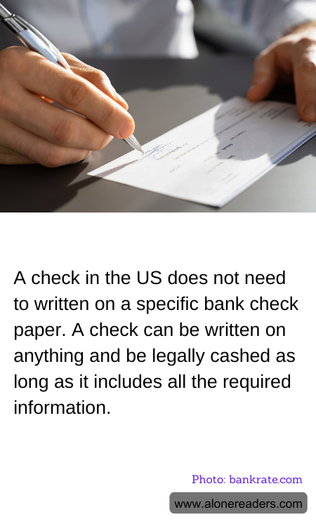 A check in the US does not need to written on a specific bank check paper. A check can be written on anything and be legally cashed as long as it includes all the required information.