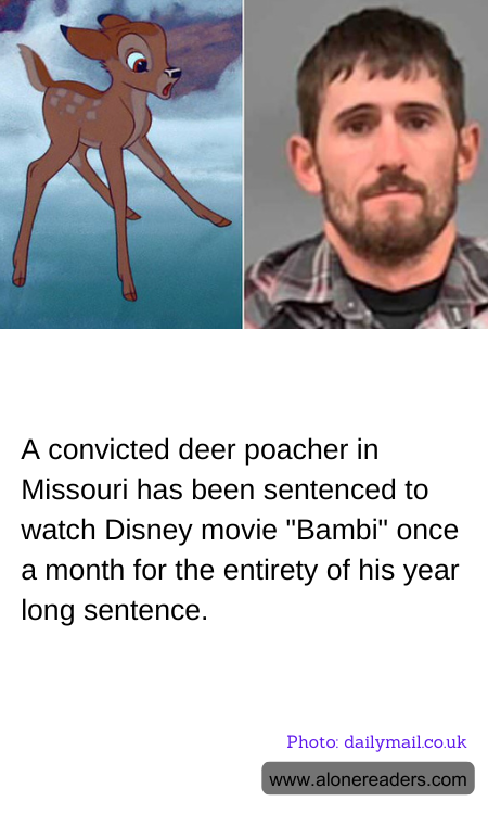 A convicted deer poacher in Missouri has been sentenced to watch Disney movie "Bambi" once a month for the entirety of his year long sentence.