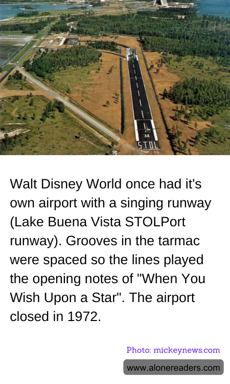 Walt Disney World once had it's own airport with a singing runway (Lake Buena Vista STOLPort runway). Grooves in the tarmac were spaced so the lines played the opening notes of "When You Wish Upon a Star". The airport closed in 1972.