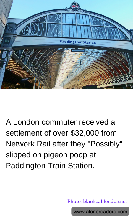 A London commuter received a settlement of over $32,000 from Network Rail after they "Possibly" slipped on pigeon poop at Paddington Train Station.