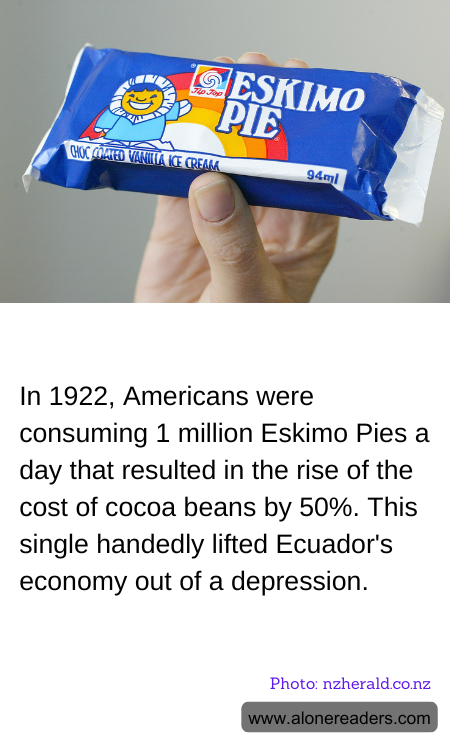In 1922, Americans were consuming 1 million Eskimo Pies a day that resulted in the rise of the cost of cocoa beans by 50%. This single handedly lifted Ecuador's economy out of a depression.