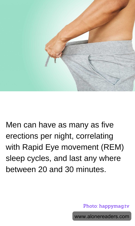 Men can have as many as five erections per night, correlating with Rapid Eye movement (REM) sleep cycles, and last any where between 20 and 30 minutes.