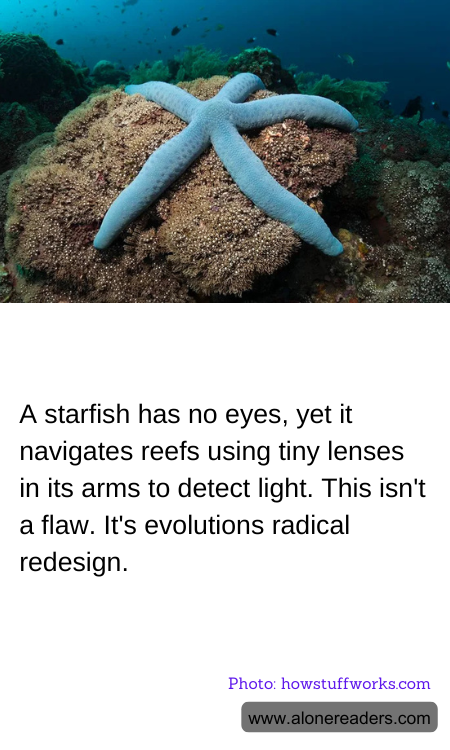 A starfish has no eyes, yet it navigates reefs using tiny lenses in its arms to detect light. This isn't a flaw. It's evolutions radical redesign.